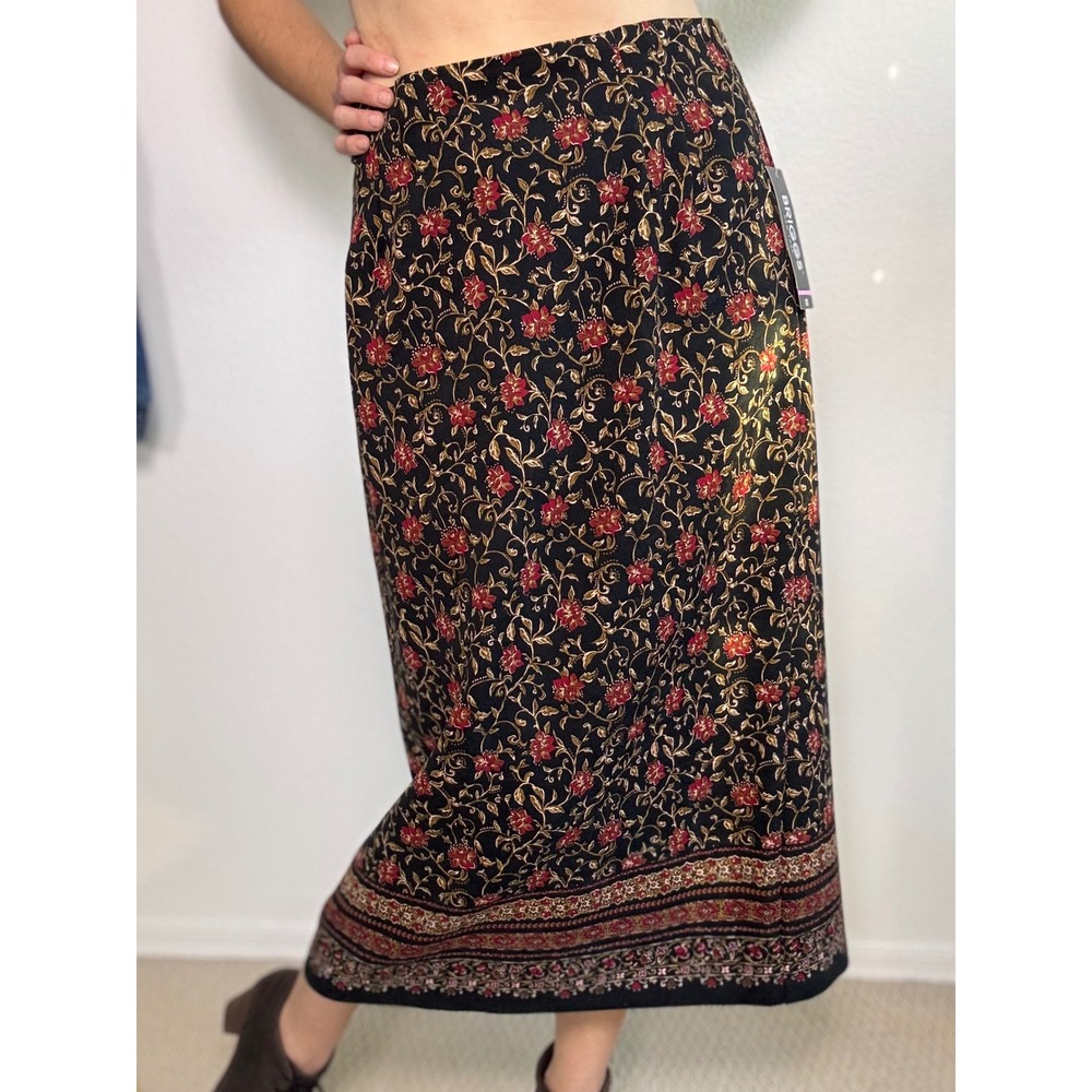 NEW Briggs Floral Midi Skirt, Size 18 Black Red NWT Cottage Whimsigoth 90s